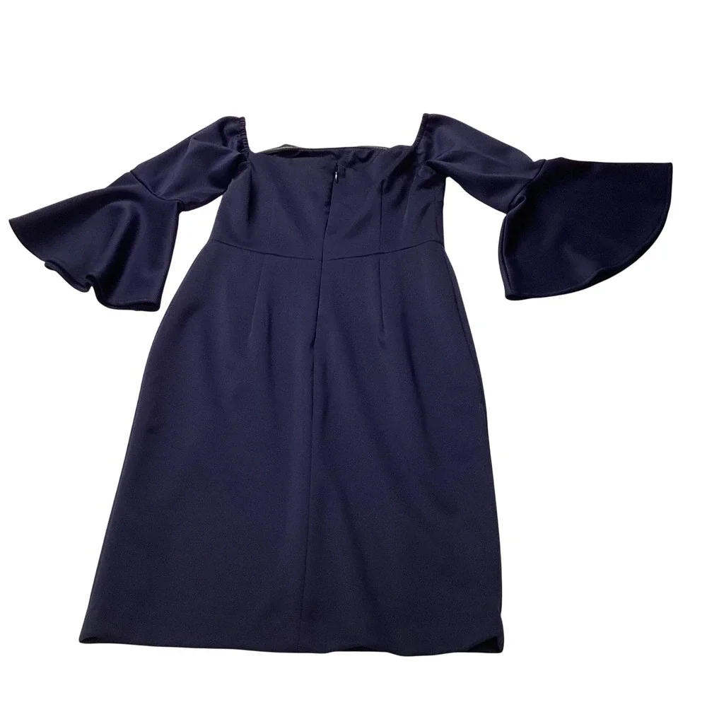 Betsey Johnson Navy Bell Sleeve Dress Women's Lined Zip Back Size 2 NWT Cocktail